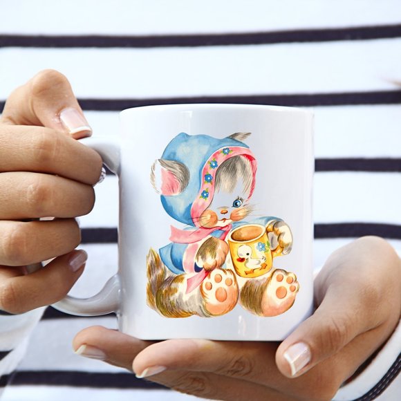 Hand Crafted Other - Retro Vintage Kitten with Ducky Cup Mug, Fifties